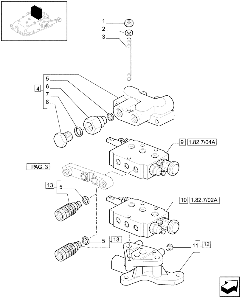 Схема запчастей Case IH JX1085C - (1.82.7/04[01]) - (VAR.027) 2 REAR REMOTE VALVES FOR MID-MOUNT AND MDC - REMOTE VALVES - C5484 (07) - HYDRAULIC SYSTEM