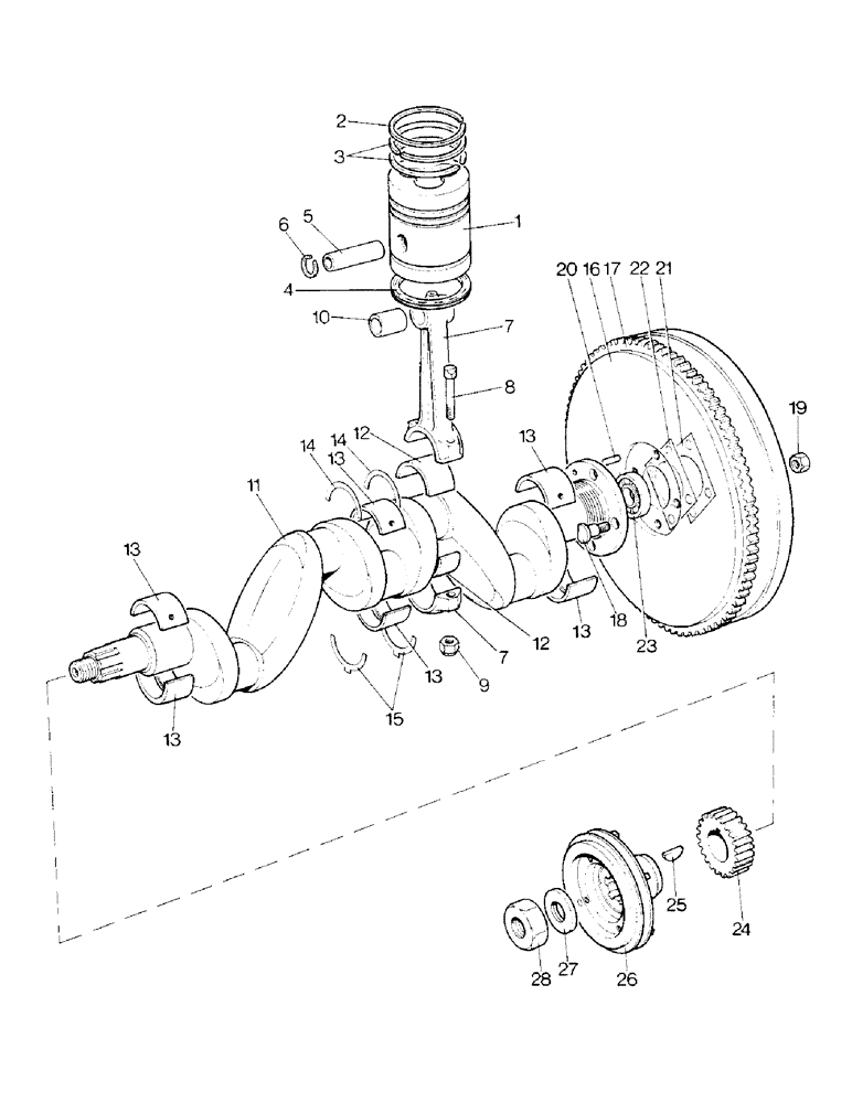 Схема запчастей Case IH 1290 - (A-03) - PISTONS, CRANKSHAFT AND FLYWHEEL (01) - ENGINE