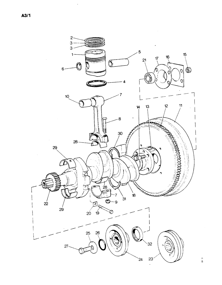 Схема запчастей Case IH 1190 - (A-03) - PISTONS, CRANKSHAFT AND FLYWHEEL (01) - ENGINE