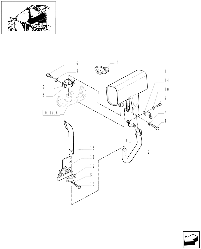 Схема запчастей Case IH JX85 - (1.15.1[01]) - MUFFLER - PIPE, COLLARS AND SUPPORT (02) - ENGINE EQUIPMENT