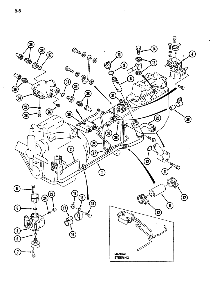 Схема запчастей Case IH 245 - (8-06) - HYDRAULIC PUMP AND LINES, SYNCHROMESH TRANSMISSION (08) - HYDRAULICS