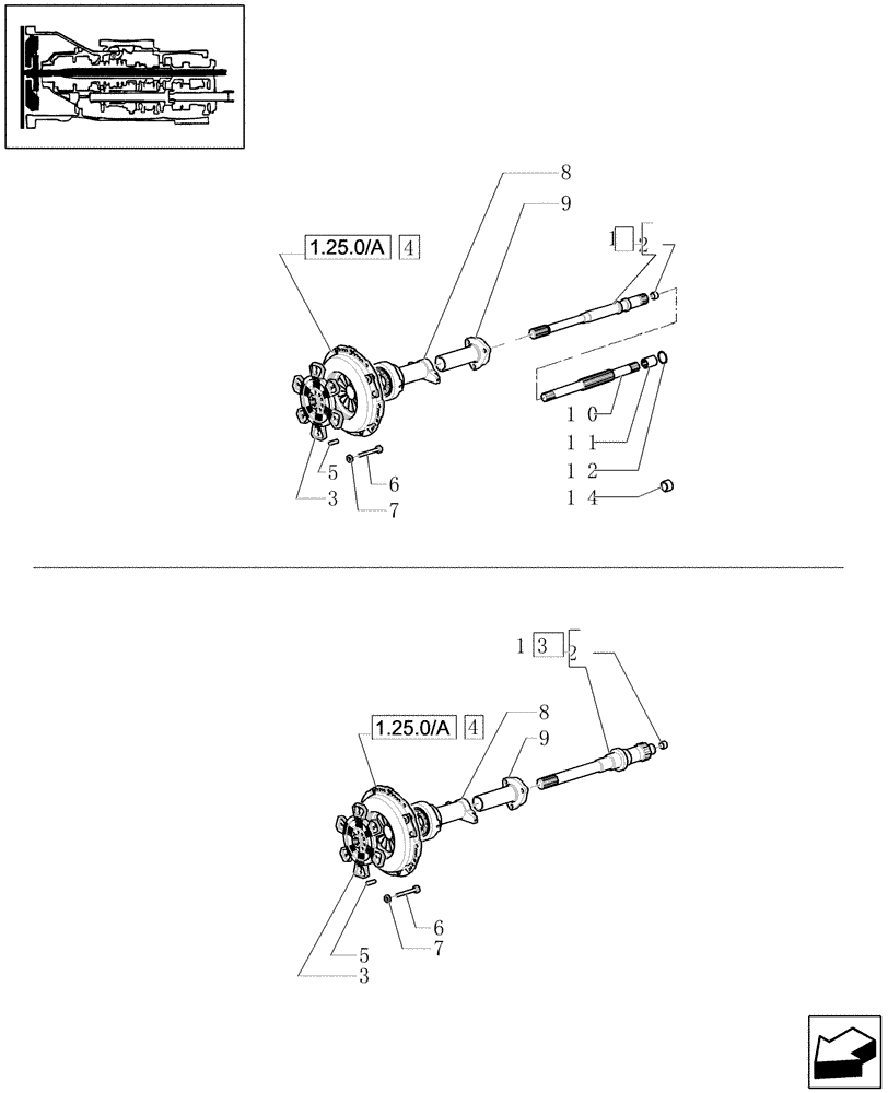 Схема запчастей Case IH JX1070U - (1.25.0/02) - (VAR.007) NA ONLY - CLUTCH AND P.T.O. SHAFTS (03) - TRANSMISSION