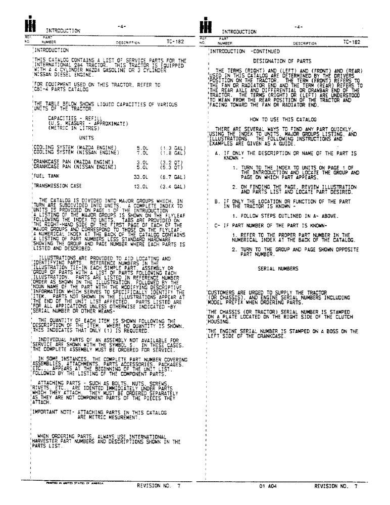 Схема запчастей Case IH 284 - (02-00) - INTRODUCTION - FLUID CAPACITIES AND SERIAL NUMBER LOCATIONS (00) - GENERAL