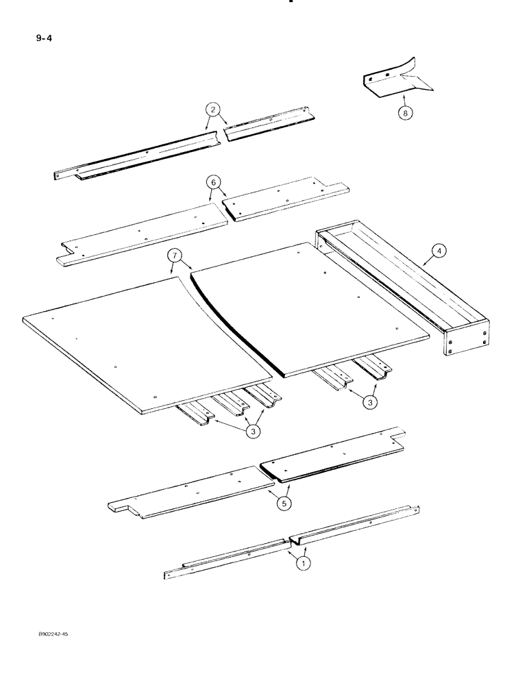 Схема запчастей Case IH 550 - (9-004) - SPREADER BOX , BOTTOM, THREE PIECE BOARD CONNECTING, MODEL 550, PRIOR TO SERIAL NUMBER 5718 (09) - CHASSIS/ATTACHMENTS