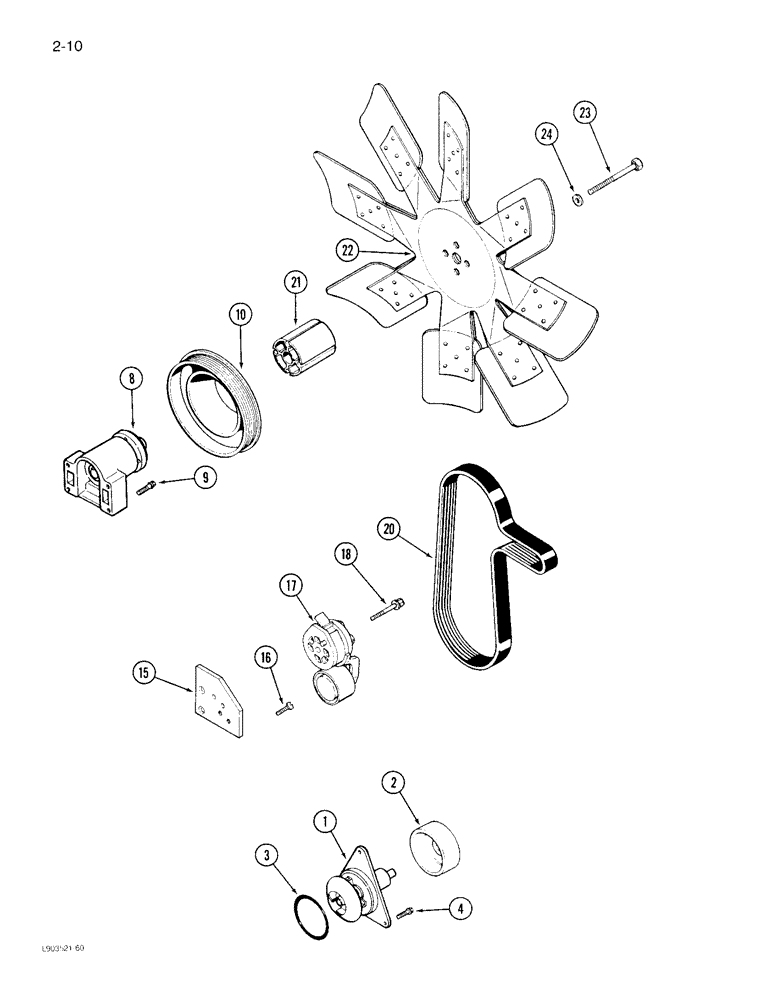 Схема запчастей Case IH 1844 - (2-10) - WATER PUMP, FAN AND BELT 6TA-830 ENGINE (01) - ENGINE