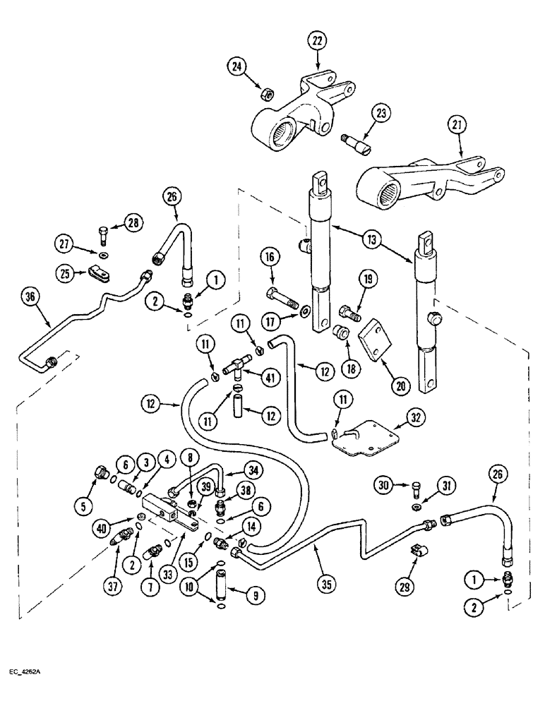 Схема запчастей Case IH 4240 - (8-62) - ASSISTOR RAM AND PIPES, TRACTOR WITH CAB (08) - HYDRAULICS