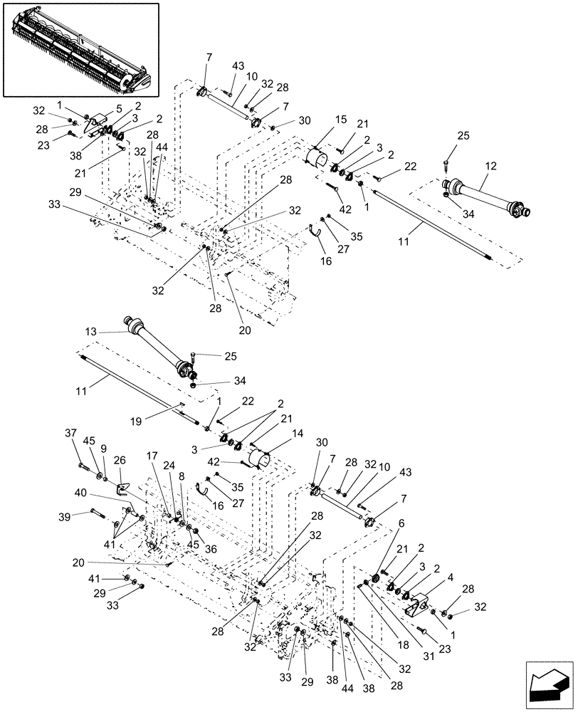 Схема запчастей Case IH 2020 - (20.03.01) - MAIN SHAFT, 2020, 20 FT, DOUBLE DRIVE (58) - ATTACHMENTS/HEADERS