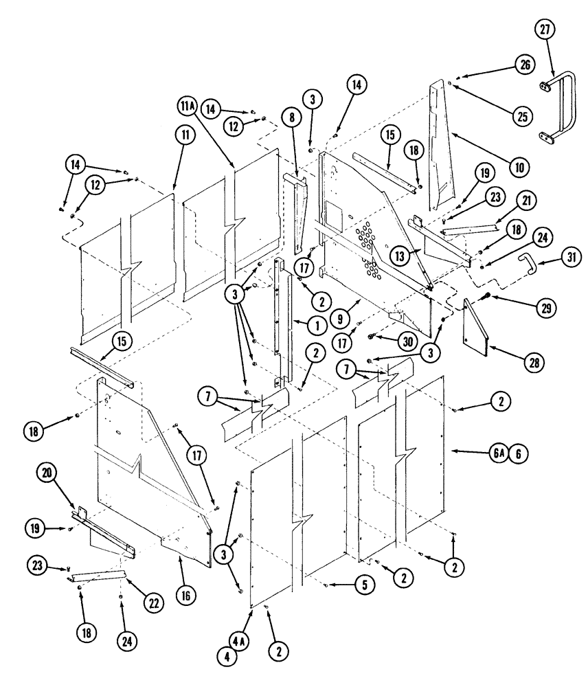 Схема запчастей Case IH 2155 - (9D-29A) - BASKET DOOR, COVERS AND SHIELDS, 5 ROW WIDE, P.I.N. JJC0156230 AND AFTER (16) - BASKET