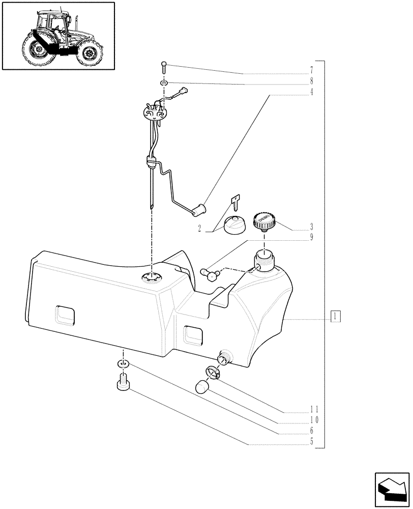 Схема запчастей Case IH JX95 - (1.14.0/02) - FUEL TANK - FOR HIGH CLEARANCE VERSION (02) - ENGINE EQUIPMENT