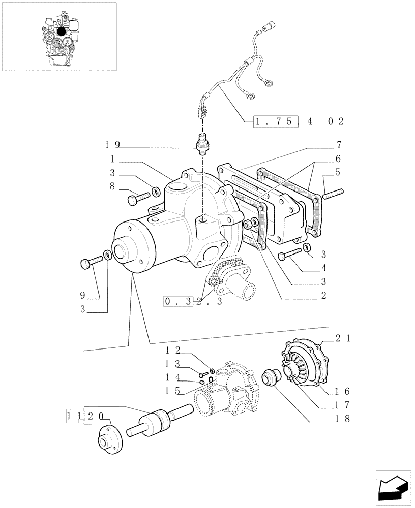 Схема запчастей Case IH JX60 - (0.32.0) - WATER PUMP (01) - ENGINE