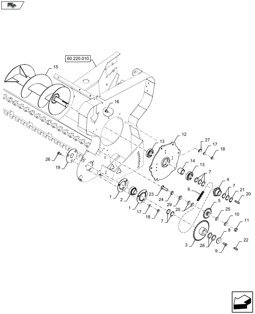 Схема запчастей Case IH LB324S - (60.220.050) - PICK-UP, AUGER TRANSMISSION, LH - C084 (60) - PRODUCT FEEDING