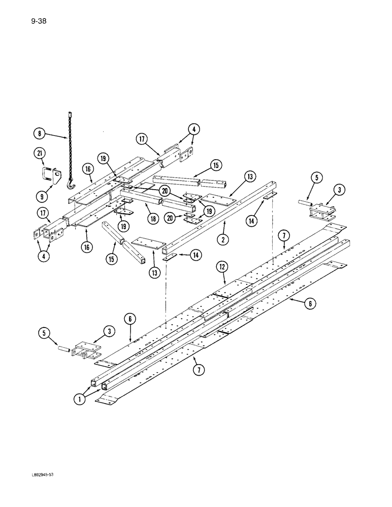 Схема запчастей Case IH 6300 - (9-038) - CENTER HITCH AND STABILIZER FOUR DRILL, 16 X 6 AND 20 X 6 (09) - CHASSIS/ATTACHMENTS