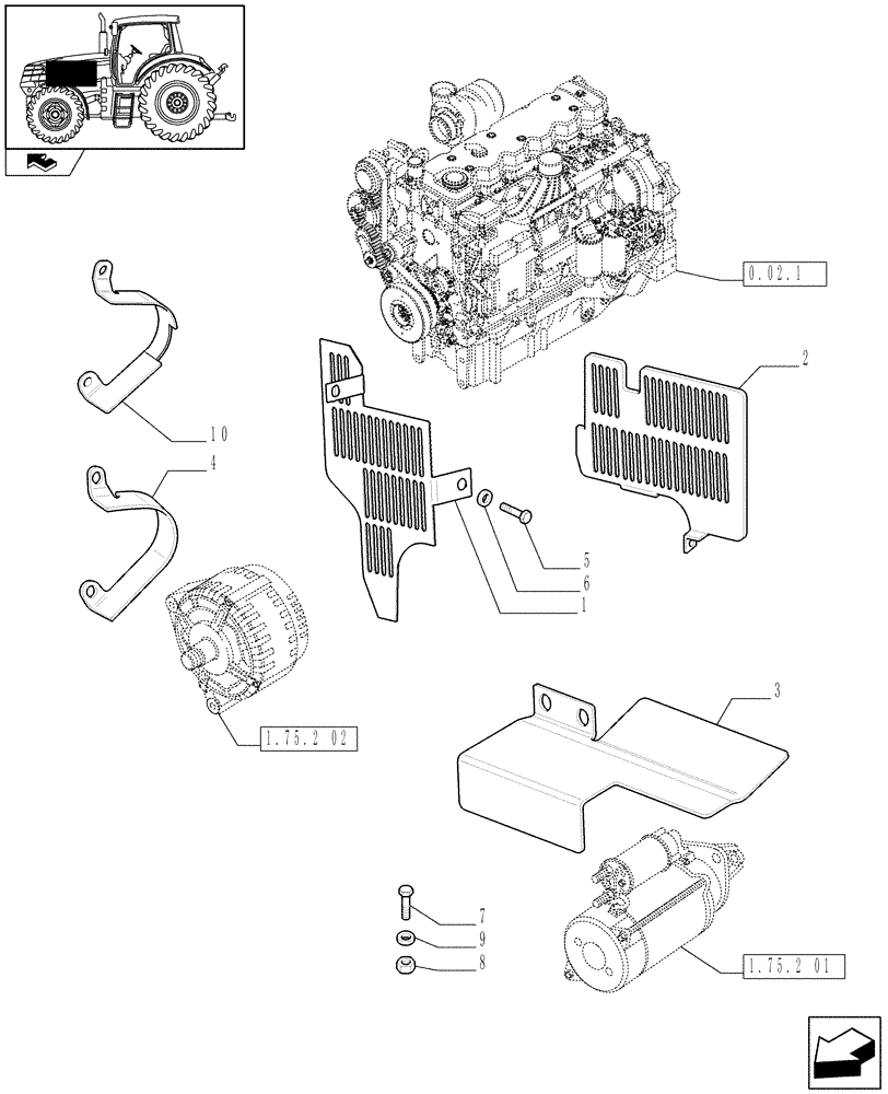 Схема запчастей Case IH PUMA 225 - (1.19.9) - ENGINE GUARD (02) - ENGINE EQUIPMENT