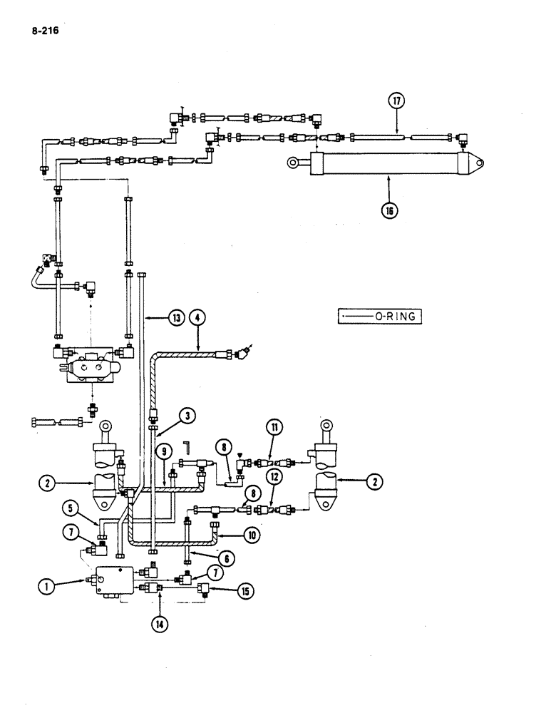 Схема запчастей Case IH 782 - (8-216) - HYDRAULIC BASKET CONTROL, LIFT CYLINDER, DISTRIBUTOR AND CONNECTIONS (07) - HYDRAULICS