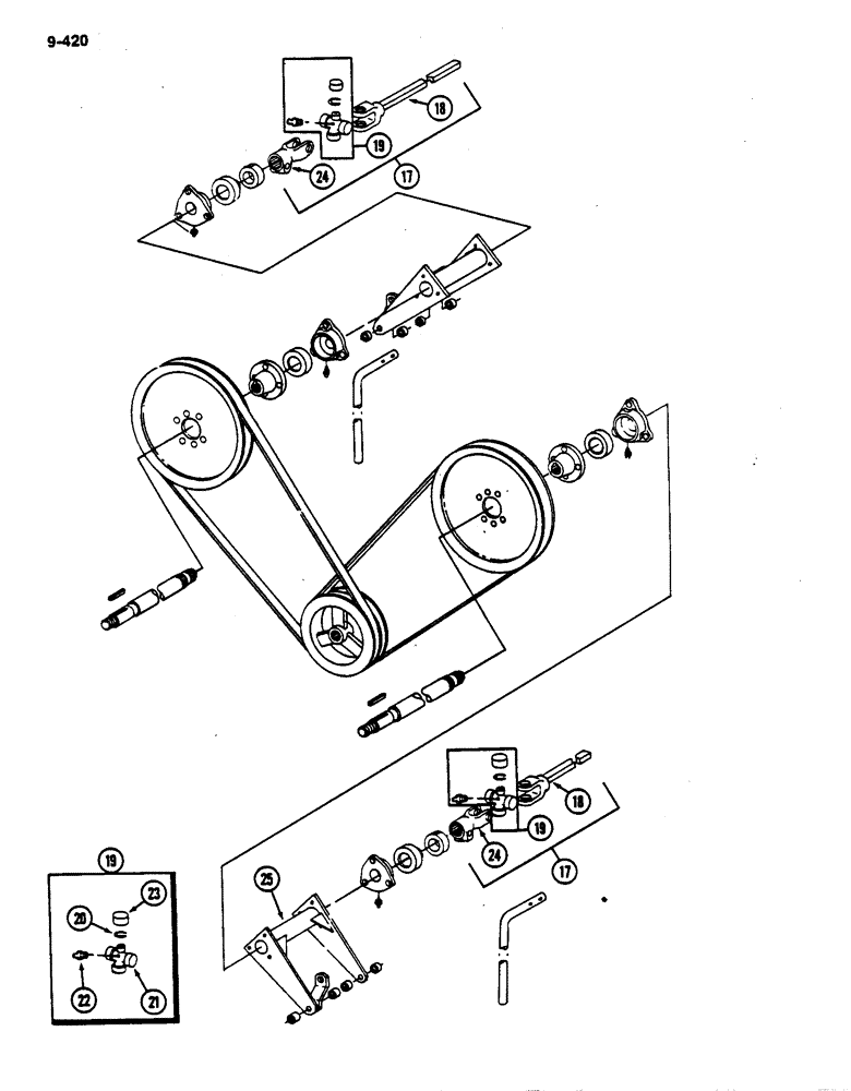 Схема запчастей Case IH 782 - (9-420) - AUXILIARY DRUM DRIVE, FOR MACHINES WITHOUT AUTOMATIC DRUM DRIVE (09) - CHASSIS ATTACHMENTS