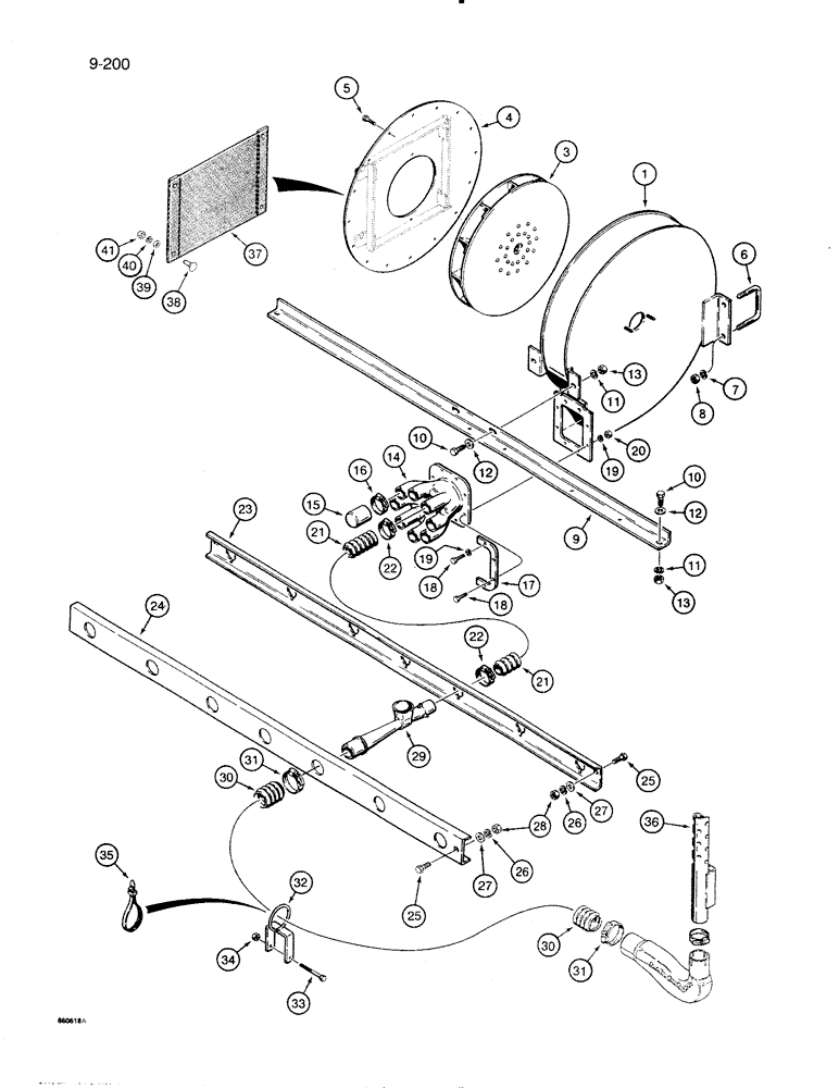 Схема запчастей Case IH 8500 - (9-200) - AIR SYSTEM, FAN TO MANIFOLD PIPE, UNITS WITH 7 INCH ROW SPACING, 45 FOOT WIDE DRILL (09) - CHASSIS/ATTACHMENTS