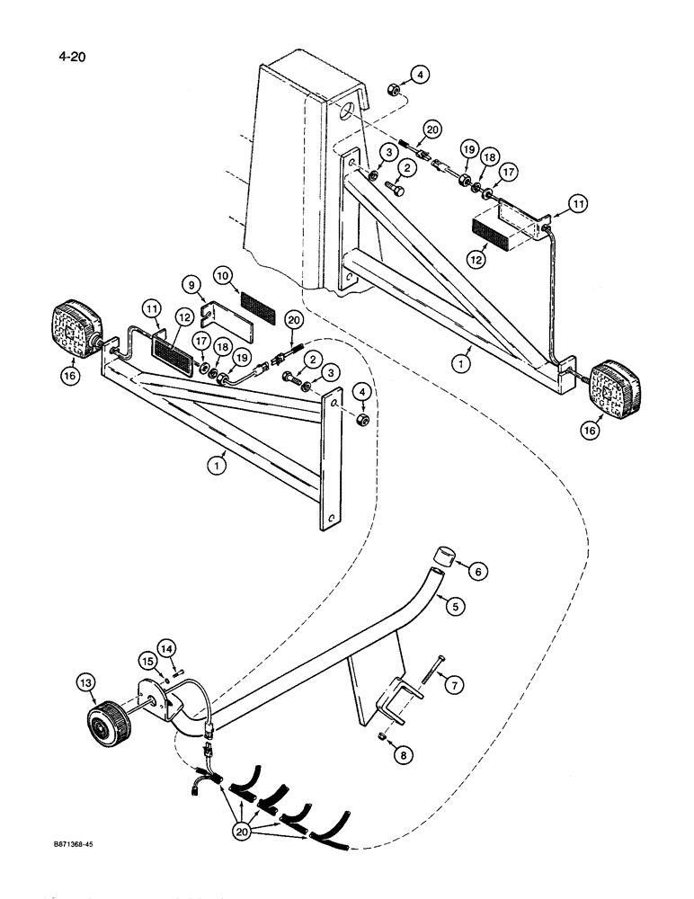 Схема запчастей Case IH 8600 - (4-20) - TRANSPORT LAMPS AND MOUNTING PARTS (04) - ELECTRICAL SYSTEMS