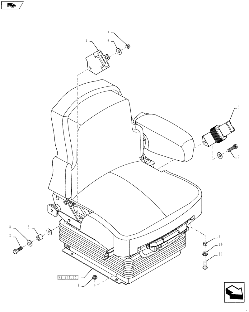 Схема запчастей Case IH TITAN 3030 - (90.124.01) - DELUXE SEAT MOUNTING (90) - PLATFORM, CAB, BODYWORK AND DECALS