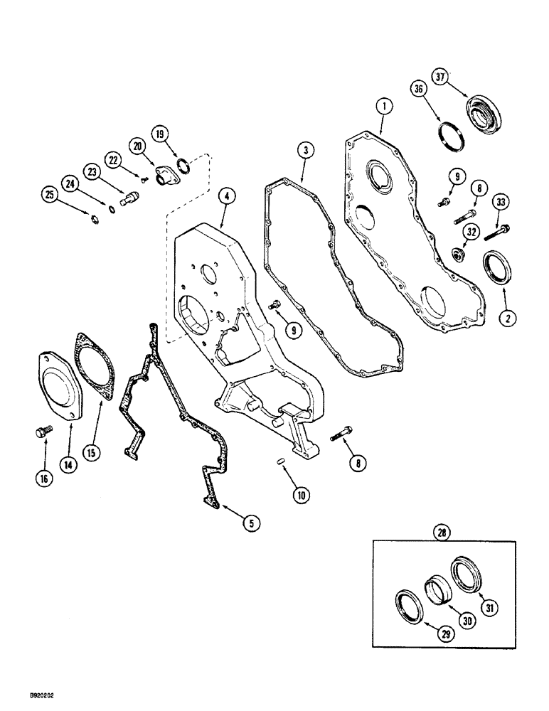 Схема запчастей Case IH 5150 - (2-050) - CYLINDER BLOCK FRONT COVER (02) - ENGINE