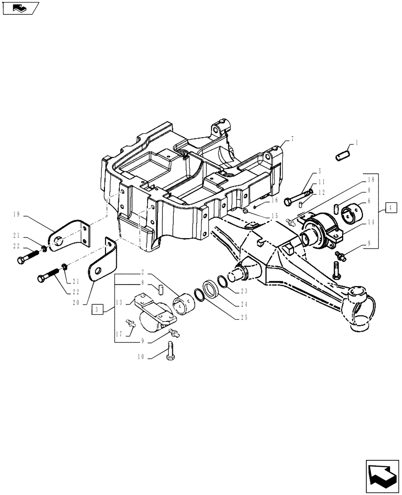 Схема запчастей Case IH FARMALL 75A - (25.100.02) - FRONT AXLE SUPPORT - 4WD (25) - FRONT AXLE SYSTEM