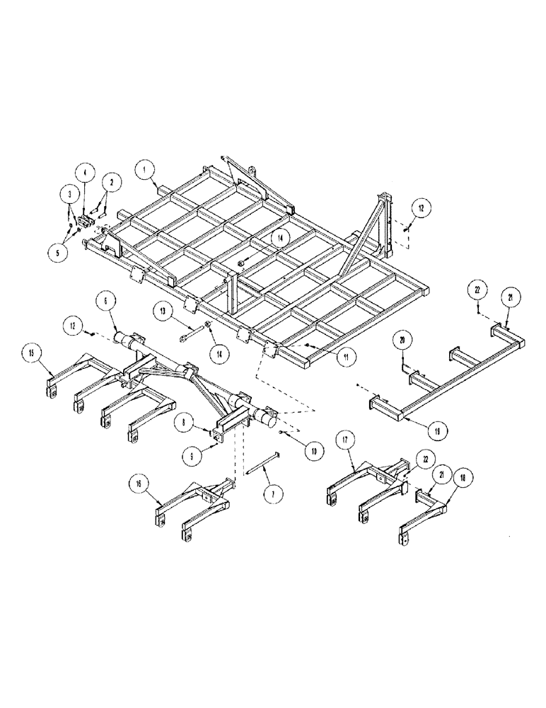 Схема запчастей Case IH CONCORD - (B14) - WING FRAMES WITH ROCKSHAFTS & WHEEL GANGS, 3612 - 4412, 3 & 4 RANK, RIGHT HAND WING SHOWN 