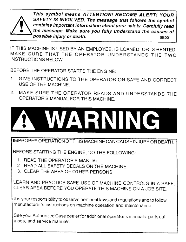 Схема запчастей Case IH CONCORD - (A00) - WARNING 
