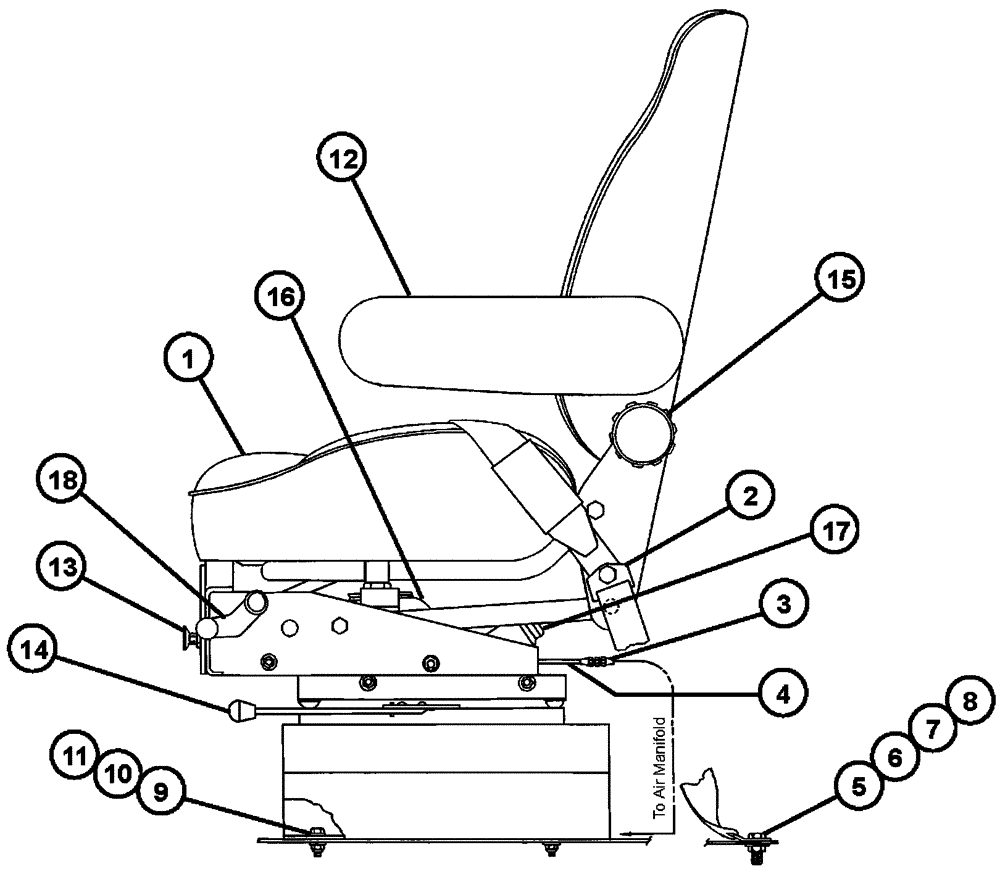 Схема запчастей Case IH FLX4300 - (01-005) - AIR SEAT ASSEMBLY (10) - CAB