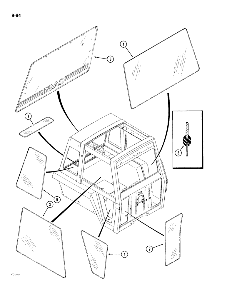 Схема запчастей Case IH 2096 - (9-094) - CAB WINDOW GLASS (09) - CHASSIS/ATTACHMENTS