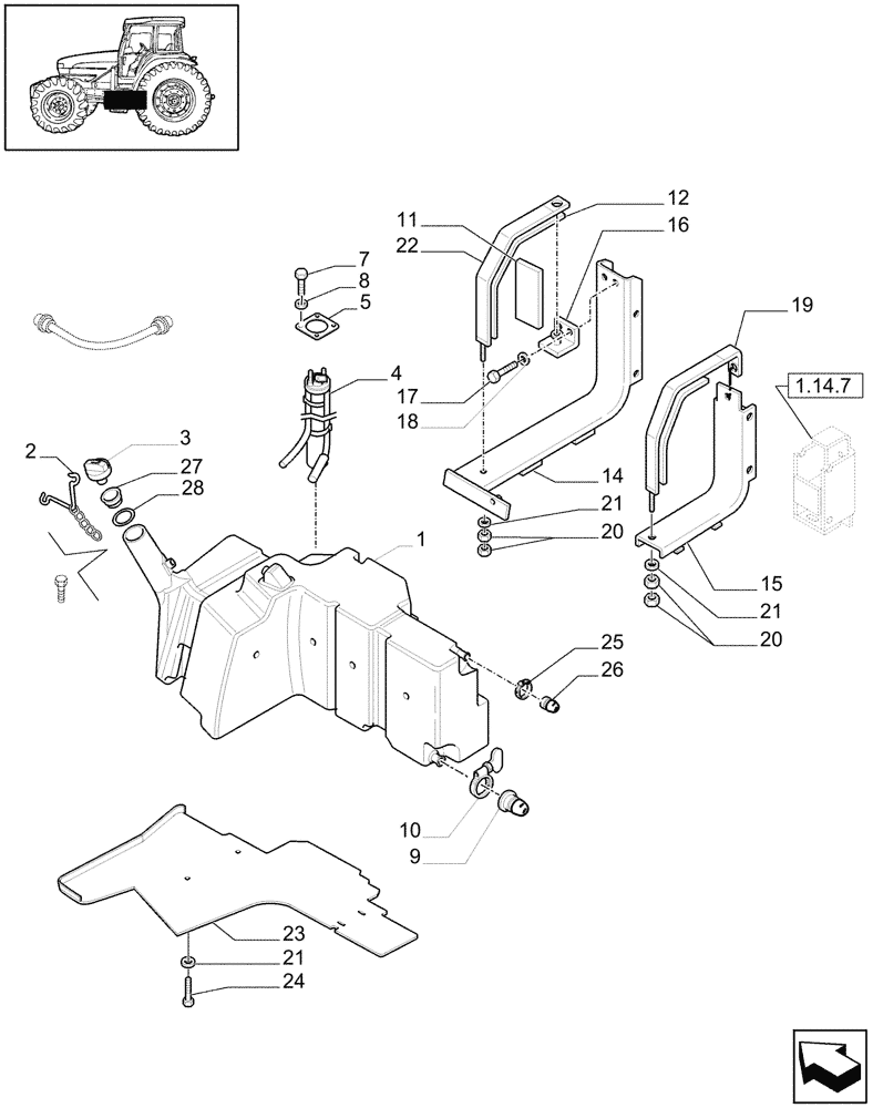 Схема запчастей Case IH MXU110 - (1.14.0/02[02]) - (VAR.131) SHIELD FUEL TANK - FUEL TANK AND RELATED PARTS (02) - ENGINE EQUIPMENT