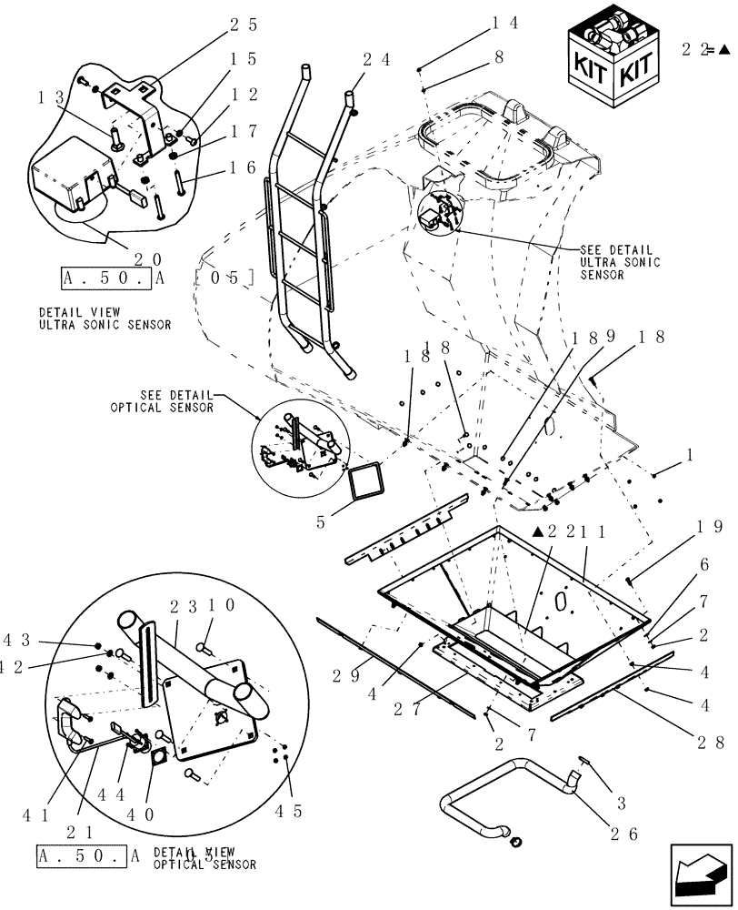 Схема запчастей Case IH ADX3380 - (E.30.A[05]) - INTERNAL LADDERS AND BIN SENSORS E - Body and Structure