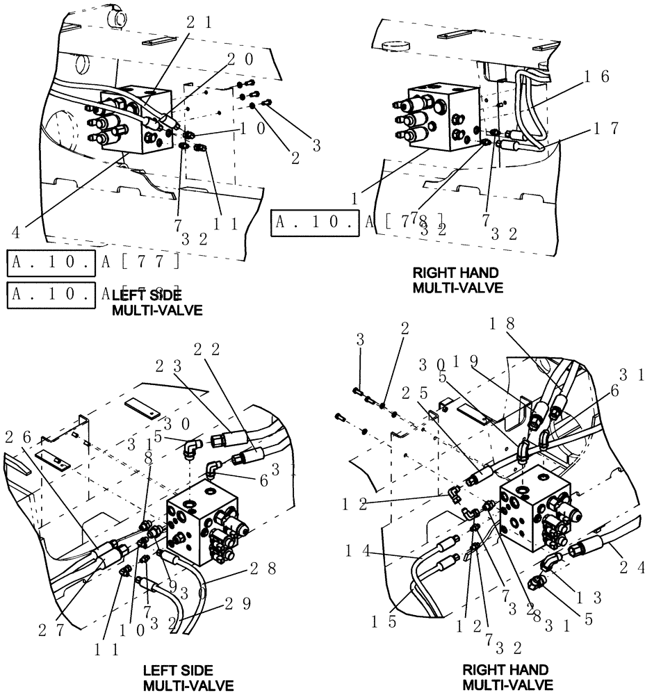 Схема запчастей Case IH 1200PT - (A.10.A[48]) - LAYOUT MULTI-VALVES MOUNTING 24 ROW (ASN CBJ022252) A - Distribution Systems