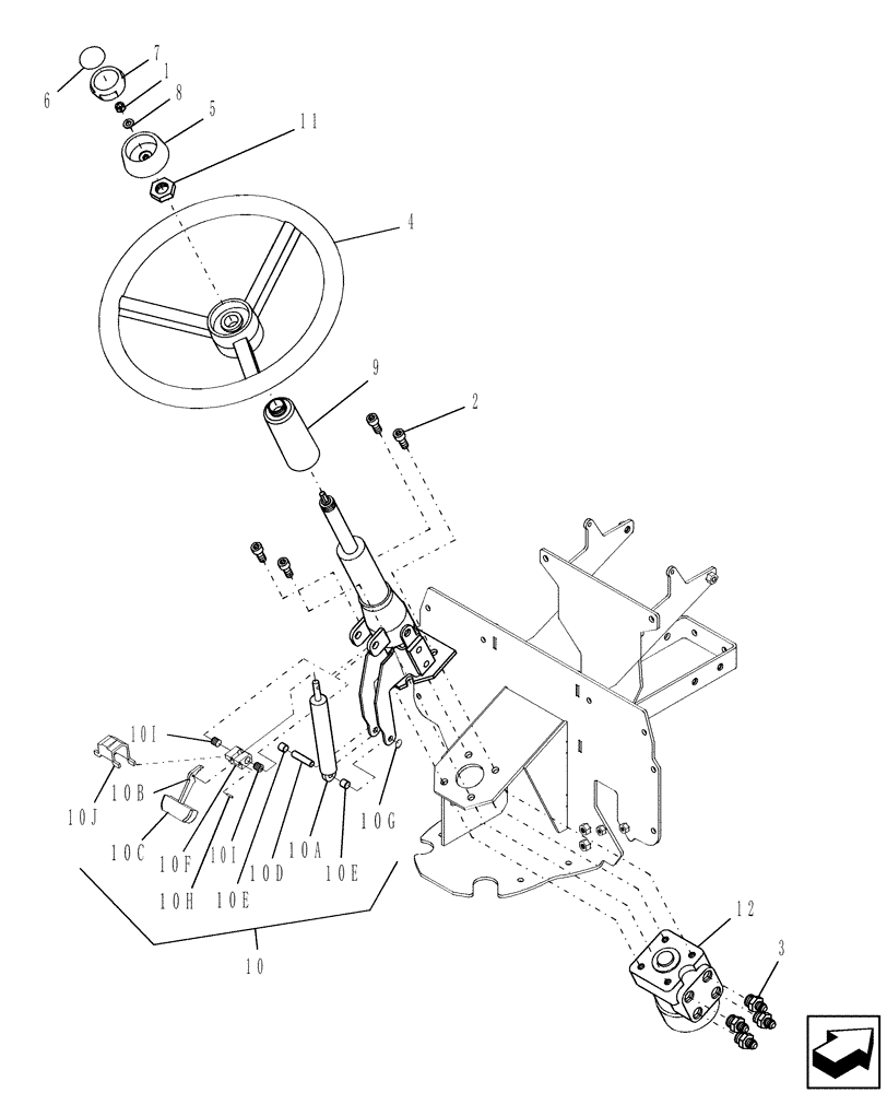 Схема запчастей Case IH D40 - (10.09) - STEERING COLUMN, TILT (10) - OPERATORS PLATFORM/CAB