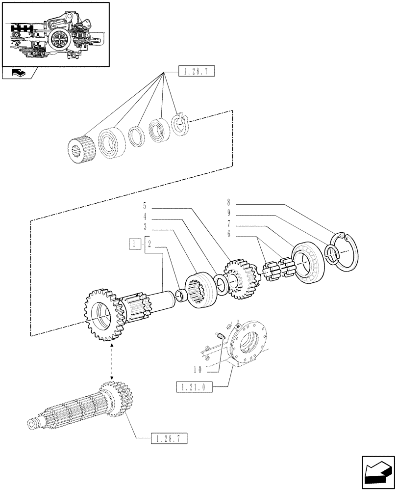 Схема запчастей Case IH FARMALL 95U - (1.32.1/02[01]) - CENTRAL REDUCTION FOR HD REAR AXLE - MEDIUM RANGE GEARS (VAR.336408) (03) - TRANSMISSION