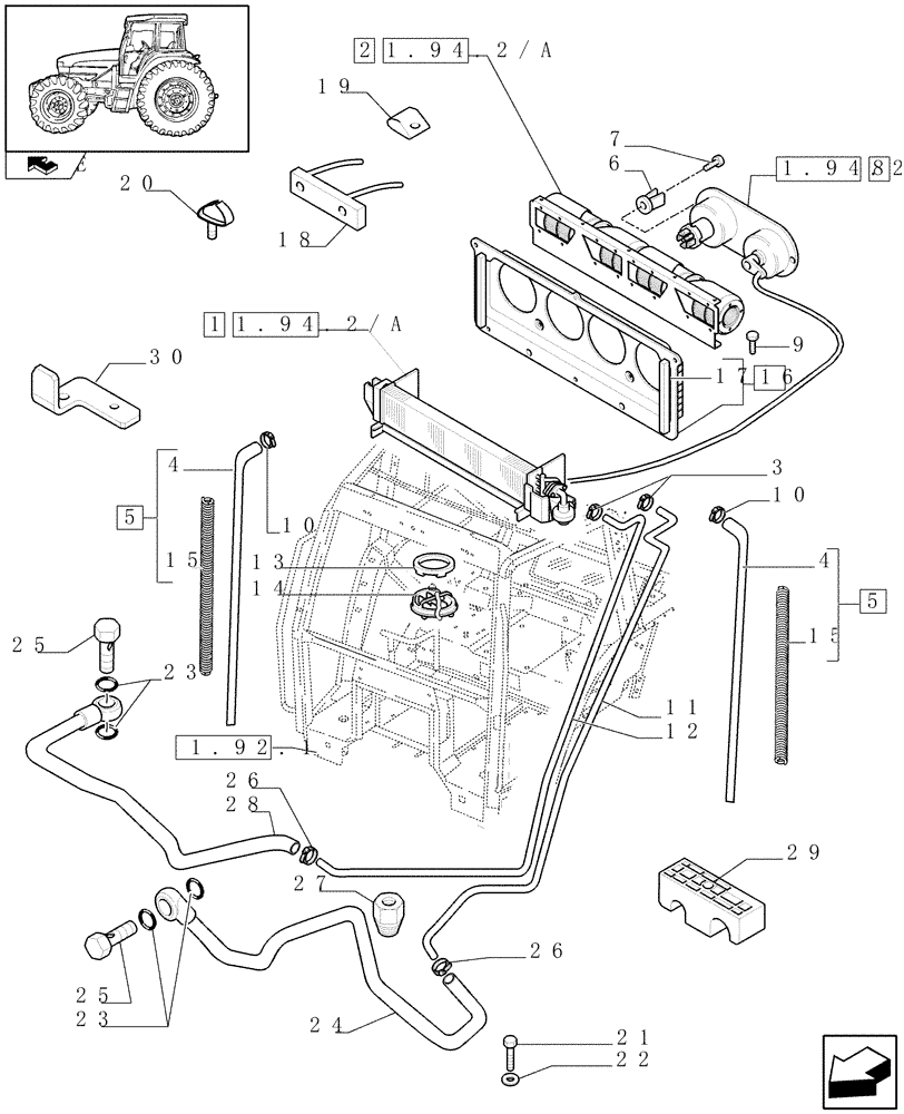 Схема запчастей Case IH FARMALL 105U - (1.94.2[01A]) - HEATING, PARTS - W/CAB - D6273 (10) - OPERATORS PLATFORM/CAB