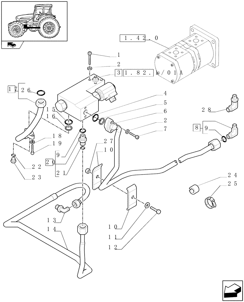 Схема запчастей Case IH FARMALL 95U - (1.82.1/01) - 80 L/MIN COMBINED VALVE FOR MID-MOUNT VALVES (VAR.330632-331632-332632) (07) - HYDRAULIC SYSTEM