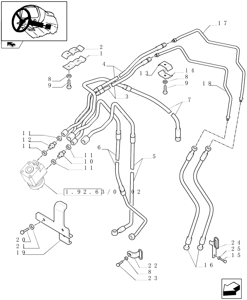 Схема запчастей Case IH FARMALL 95N - (1.92.63/01[03]) - POWER STEERING PIPES - C6440 (10) - OPERATORS PLATFORM/CAB