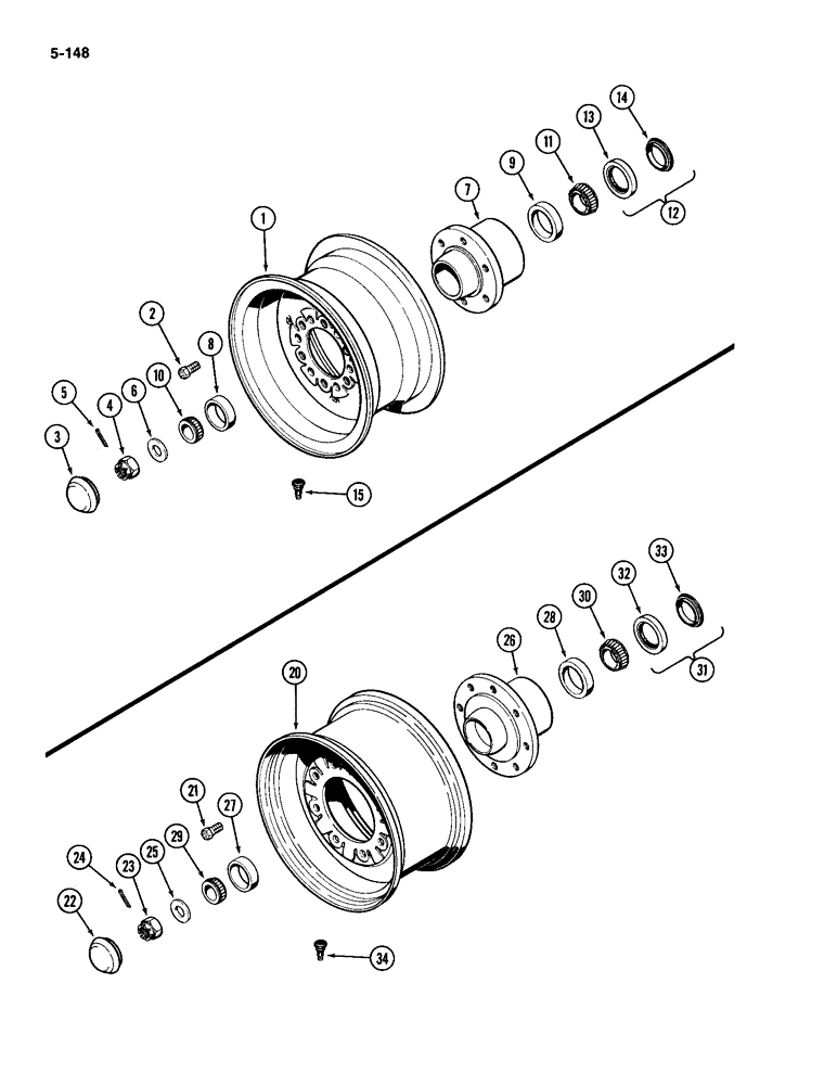 Схема запчастей Case IH 2094 - (5-148) - FRONT WHEEL AND HUB, 6 BOLT HUB (05) - STEERING