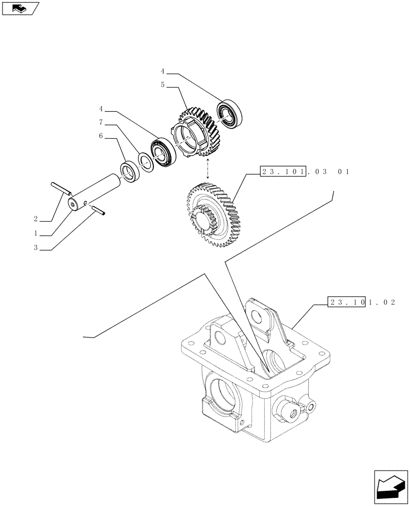 Схема запчастей Case IH FARMALL 75C - (23.101.03[02]) - 4WD TRANSMISSION GEARINGS (23) - FOUR WHEEL DRIVE SYSTEM