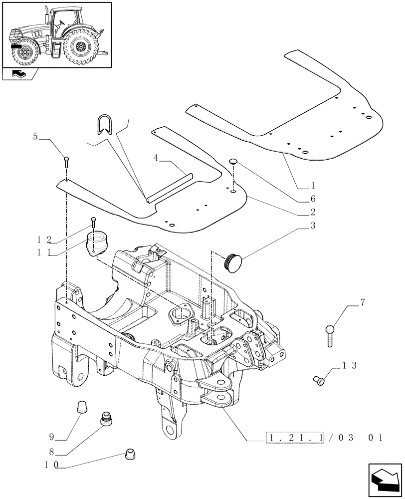 Схема запчастей Case IH PUMA 155 - (1.21.1/03[02]) - INTEGRATED FRONT HPL FOR FRONT AXLE SUSPENSION - CAPS AND COVER PLATE (VAR.337831) (03) - TRANSMISSION