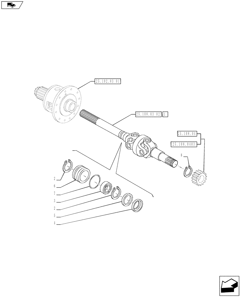 Схема запчастей Case IH PUMA 200 - (25.108.03[01]) - FRONT AXLE - AXLE SHAFT ARTICULATED (VAR.720463) (25) - FRONT AXLE SYSTEM