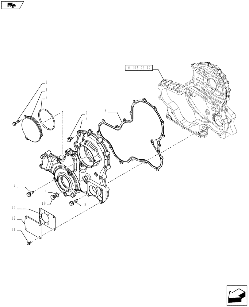 Схема запчастей Case IH FARMALL 75C - (10.102.02[01]) - CYLINDER BLOCK, COVER, FRONT (10) - ENGINE