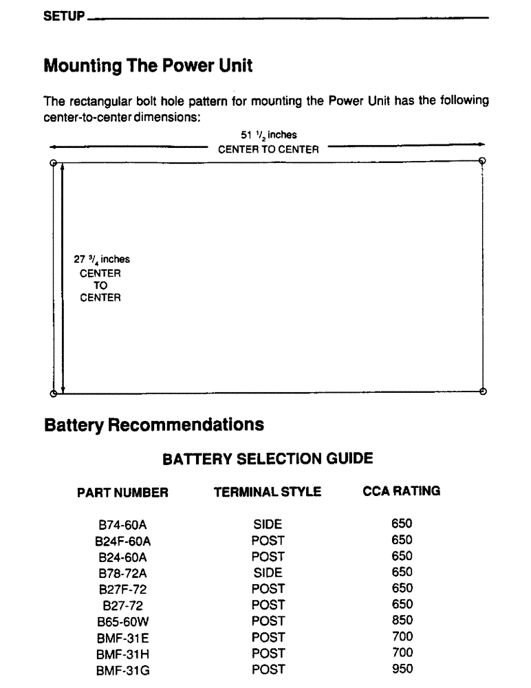 Схема запчастей Case IH 6590 - (048) - SETUP, MOUNTING THE POWER UNIT, BATTERY RECOMMENDATIONS 