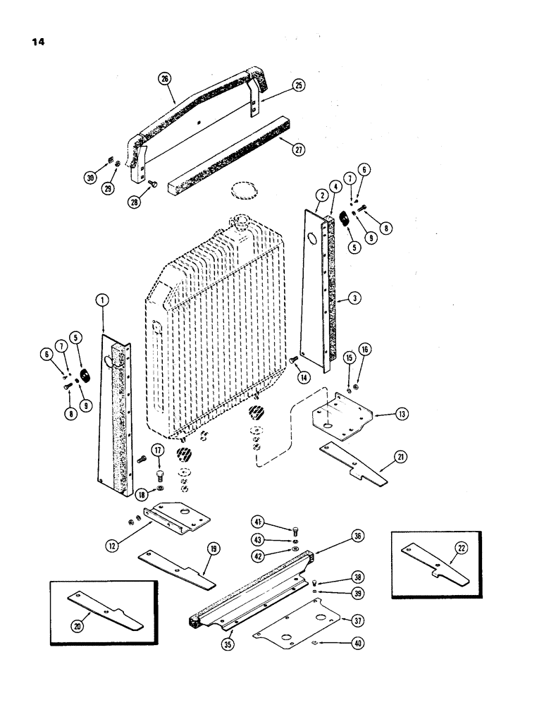 Схема запчастей Case IH 970 - (014) - RADIATOR BAFFLES, (401B) DIESEL AND (377B) SPARK IGNITION ENGINES (02) - ENGINE