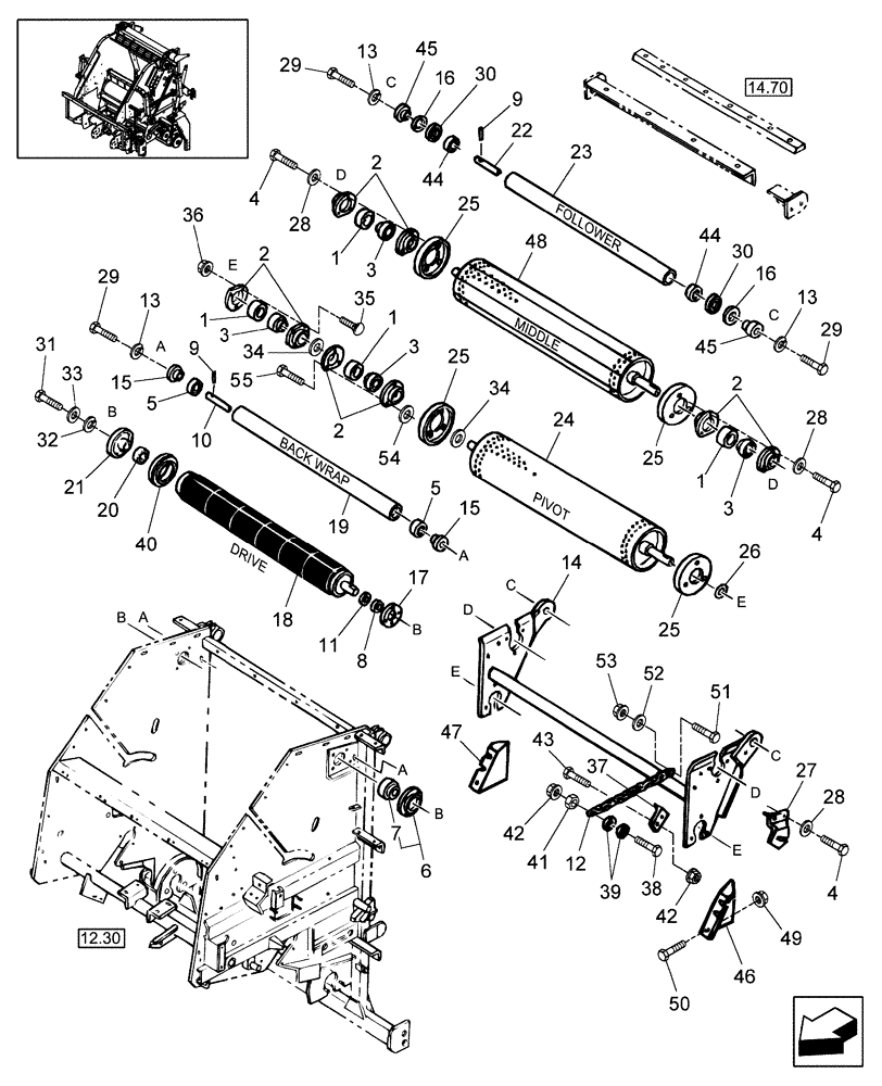 Схема запчастей Case IH RBX442 - (12.34) - MAIN FRAME, SLEDGE & SLEDGE ROLLERS (12) - MAIN FRAME