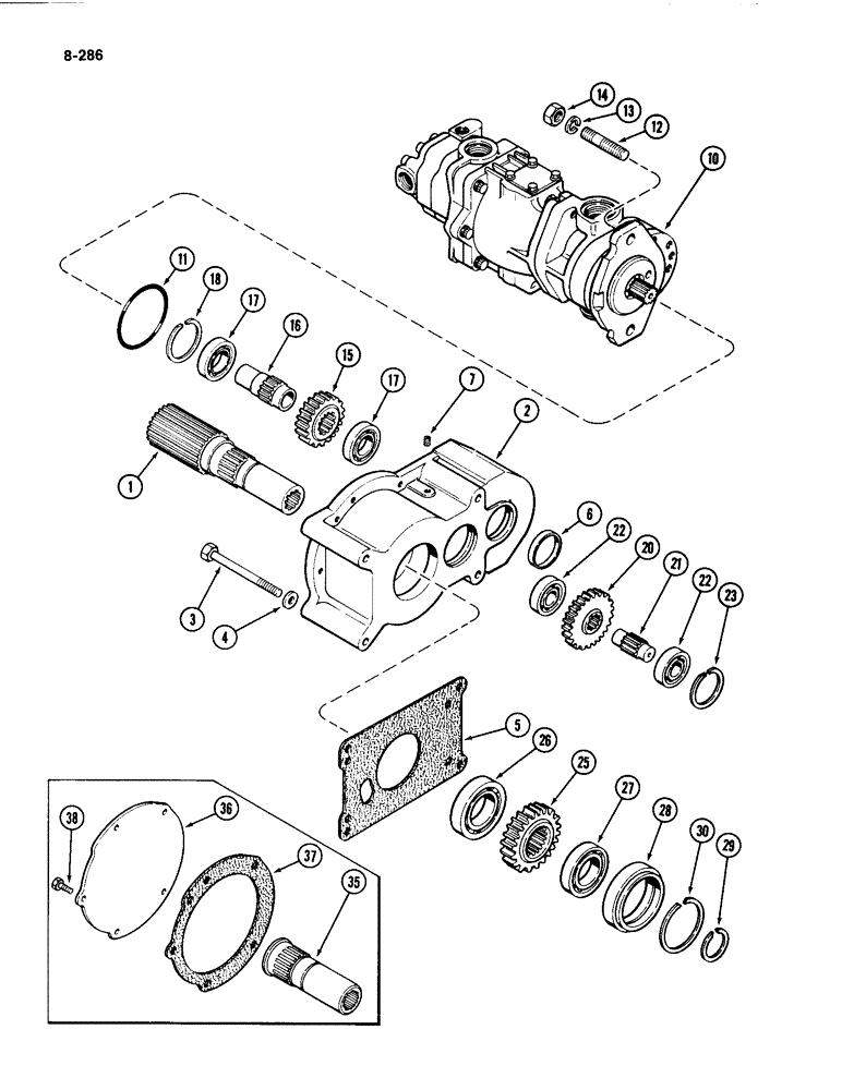 Схема запчастей Case IH 4494 - (8-286) - HYDRAULIC PUMP DRIVE (08) - HYDRAULICS