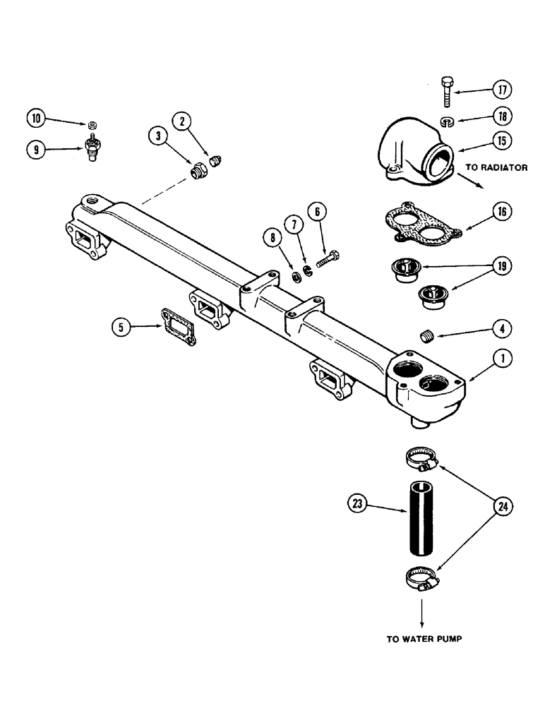 Схема запчастей Case IH 4690 - (2-006) - WATER MANIFOLD AND THERMOSTAT, 504BDTI DIESEL ENGINE (02) - ENGINE