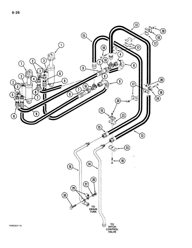 Схема запчастей Case IH 9280 - (8-26) - THREE POINT HITCH HYDRAULICS, LIFT CYLINDERS AND LINES ELECTRONIC CONTROLLED (08) - HYDRAULICS