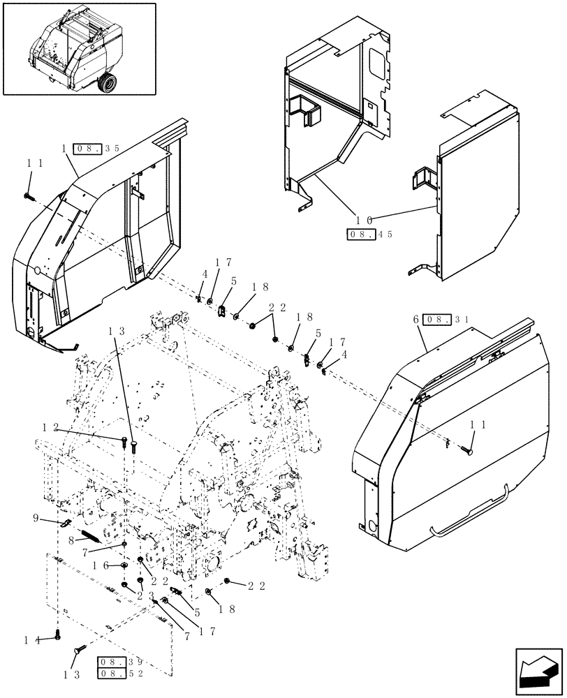 Схема запчастей Case IH RBX453 - (08.09) - SHIELDS, NORTH AMERICA (08) - SHEET METAL/DECALS