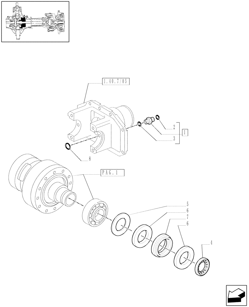 Схема запчастей Case IH MAXXUM 140 - (1.40. 7/07[02]) - (CL.4) FRONT AXLE W/MULTI-PLATE DIFF. LOCK, ST. SENSOR AND BRAKES - DIFFERENTIAL (VAR.330426) (04) - FRONT AXLE & STEERING