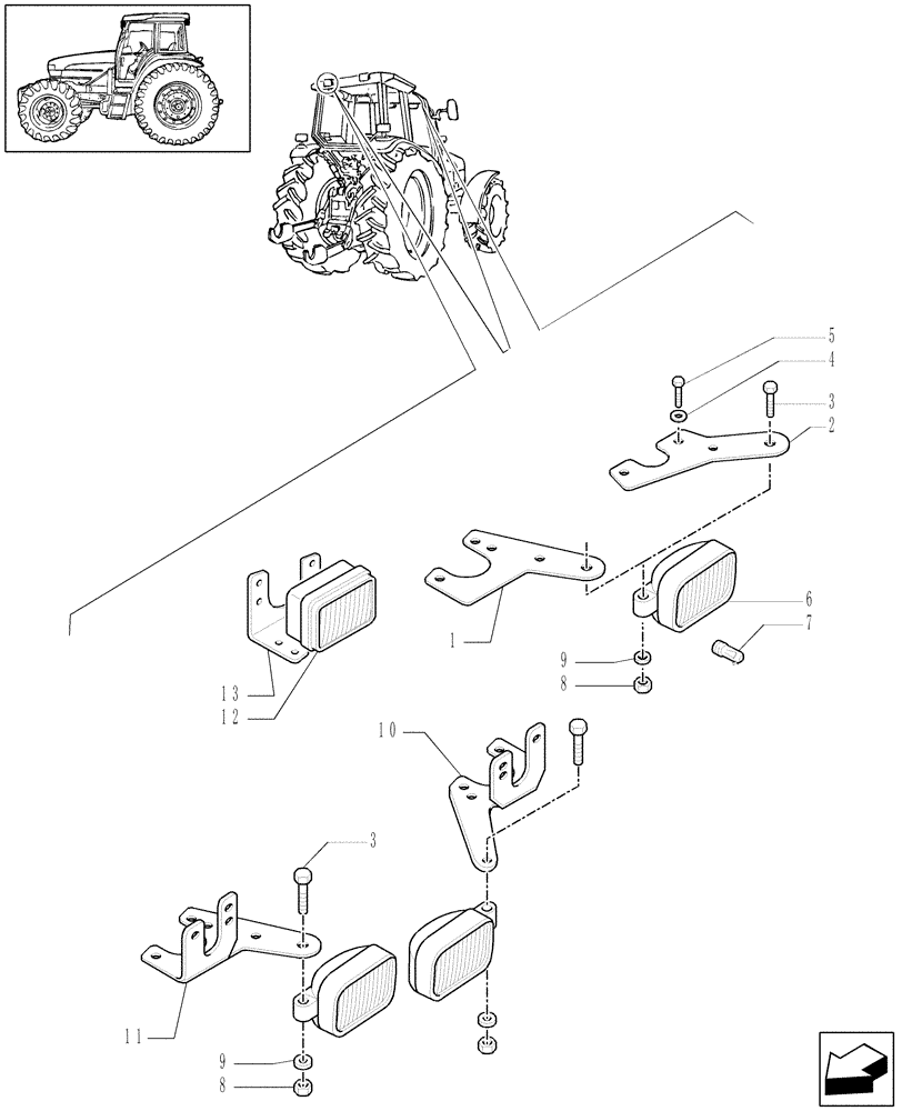 Схема запчастей Case IH MAXXUM 110 - (1.91.3[02]) - WORKLAMPS (10) - OPERATORS PLATFORM/CAB